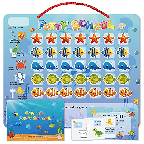 Potty Training Chart for Toddlers Waterproof Magnetic Reward Chart Motivational Toilet Training for Kid Boys & Girls -Sealifes Design – 35 Reusable Magnetic Stickers