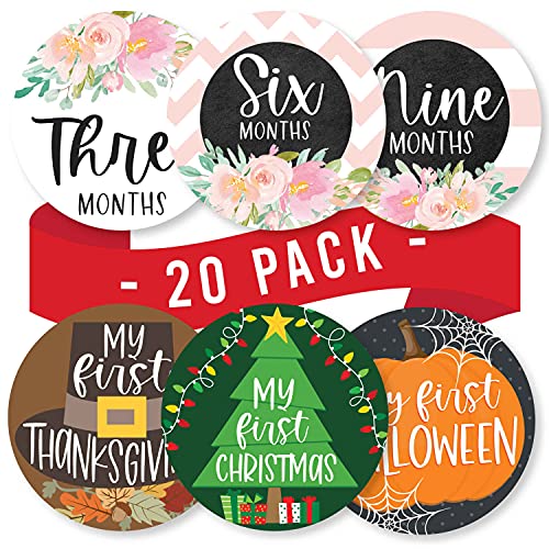 20 Monthly Baby Milestone Stickers Girl – Floral Baby Monthly Milestone Stickers for Baby Girl, Milestone Baby Monthly Stickers, Baby Month Stickers for Baby Photo Props, Monthly Baby Stickers Girl