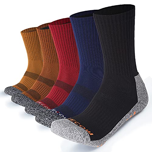 KEECOW Hiking Socks For Men & Women 5 Pairs Cushioned Moisture Control Crew Socks For Running,Work,Trekking,Walking (Large, Crew – 1 x Black, 1 x Blue, 1 x Red, 1 x Brown, 1 x Tan) | The Storepaperoomates Retail Market - Fast Affordable Shopping