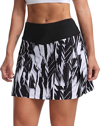 Tennis Skorts Skirts for Women High Waisted with Pockets(Black/White,M)