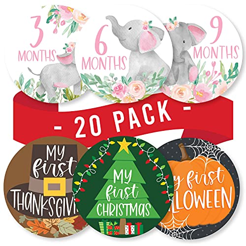 20 Monthly Baby Milestone Stickers Girl – Elephant Baby Monthly Milestone Stickers for Baby Girl, Milestone Baby Monthly Stickers, Baby Month Stickers for Baby Photo Props, Monthly Baby Stickers Girl | The Storepaperoomates Retail Market - Fast Affordable Shopping