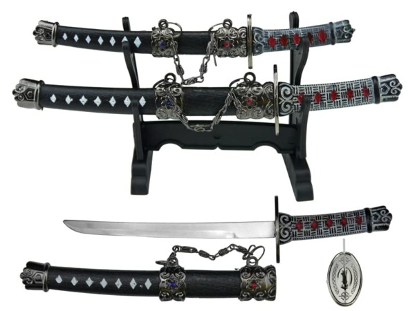 8″ & 6.5″ Samurai Style Letter Opener with Stand (Black)