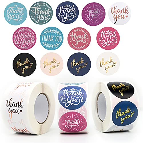 3 Rolls 1500 Pieces Thank You Stickers, Stickers Labels for Envelopes, Bubble Mailers and Gift Bags Packaging, 1.5 Inch and 500 Pieces Per Roll. (Mix)