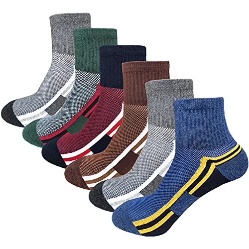 J.WMEET Men’s Quarter Ankle Socks Athletic Running Hiking Cushion Performance Ventilation Sports Cotton Socks 6 Pack