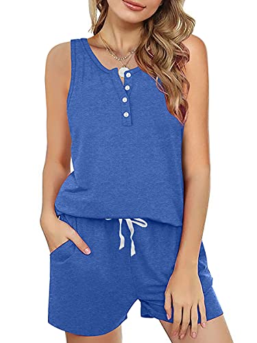 Summer Short Sets Women 2 Piece Outfits Pullover Tracksuit Stretchy Sportwear Blue L