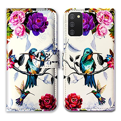 Bcov Galaxy A02s Case,Samsung a02s Case, Hummingbird in Flowers Bird Leather Flip Phone Case Wallet Cover with Card Slot Holder Kickstand for Samsung Galaxy A02s