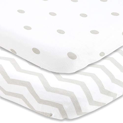 Bassinet Fitted Sheets for Baby Beside Dreamer Bedside Sleeper and Chicco Next2Me – Fits 20 x 33 Mattress – Snuggly Soft Jersey Cotton – Grey Polka Dots, Chevron – 2 Pack