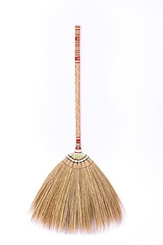 Kalokekala SN SKENNOVA Asian Broom for Cleaning Floor / Handheld Household Broom for Outdoor and Indoor : House Broom – Hardwood Sweeper with Brush Power and Circle Cleaning (Orange)