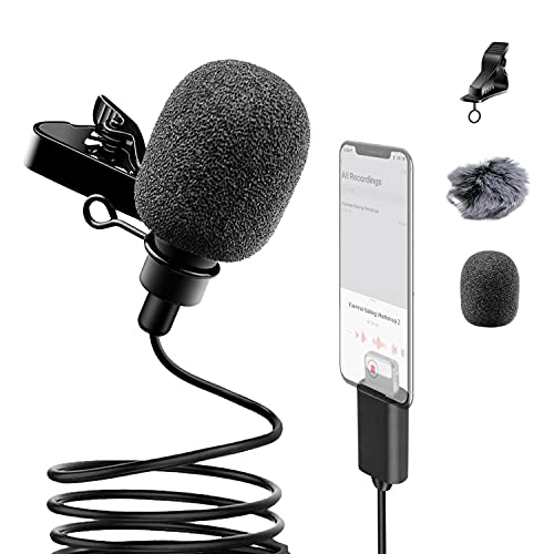 Lapel Microphone for iPhone,Professional Lavalier Omnidirectional mic Compatible with ipad,Easy to Use Recording YouTube Video,Interview,Conference(19.6 ft)