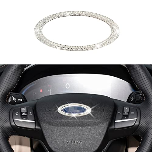 AEEIX Bling Steering Wheel Logo Caps Compatible with Ford, DIY Diamond Crystal Emblem Interior Decorations for Women, Edge, Expedition, Explorer, Fusio(Curved), Compatible with Ford(Curved)