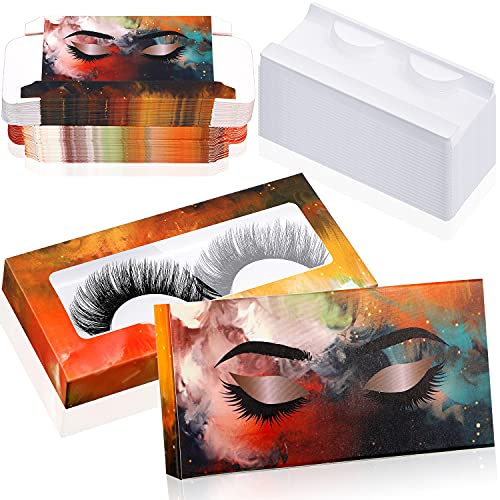 100 Pieces Empty Eyelashes Packaging Paper Lash Box, 50 Empty Eyelash Boxes Lash Box Packaging Empty Lash Box with 50 Empty Eyelash Boxes Tray False Eyelashes Storage Box Lid Tray (Starry Night)
