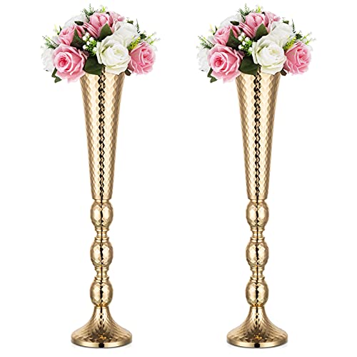 Nuptio 2 Pcs Centerpieces for Wedding Table, 24in Tall Metal Trumpet Vase, Flower Vases for Party Dinner Centerpiece Event, Road Lead for Anniversary Ceremony Birthday Aisle Home Decoration