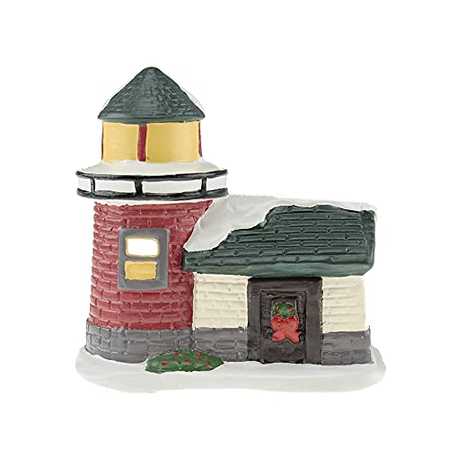 Clever Creations Resin Christmas Snow Village Scene LED Decoration, Festive Holiday Tabletop Ornament, Lighthouse
