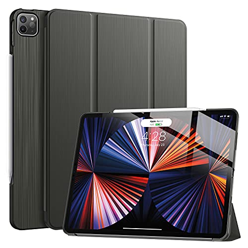 Soke New iPad Pro 12.9 Case 2022 2021(6th 5th Generation) – [Slim Trifold Stand + 2nd Gen Apple Pencil Charging + Auto Wake/Sleep],Protective Hard PC Back Cover for iPad Pro 12.9 inch(Dark Grey)