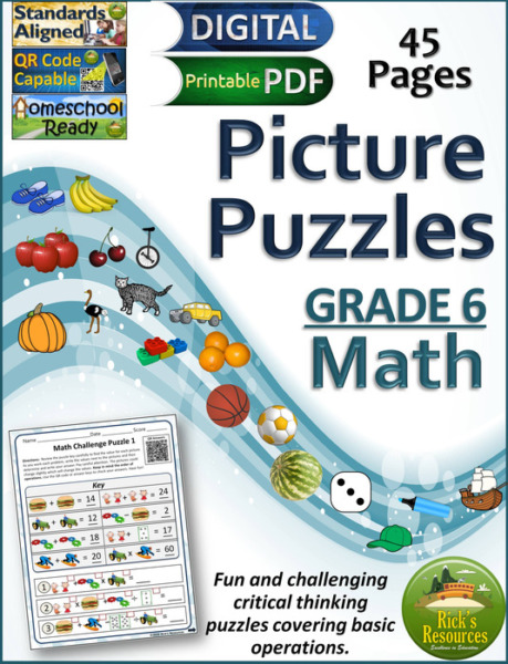 Math Picture Puzzles Algebraic Thinking 6th Grade Print and Digital Versions