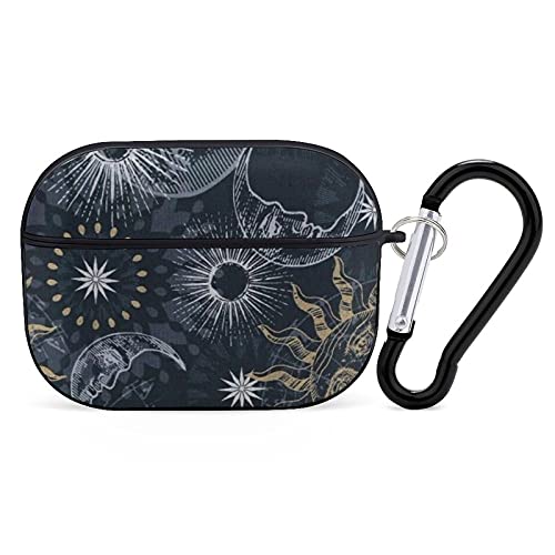 Unique Case Cover Compatible with AirPods Pro Wireless Charging Case for Women Men, Psychedelic Sun Moon Stars Tie Dye Headphone Case Cover, Front LED Visible with Keychain