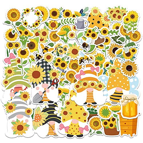 OSNIE 130Pcs Sunflower Gnomes Stickers Décor Honey Jar Bumblebee Daisies Window Stickers Summer Holidays Decals for Home Garden Office Birthday Anniversary Party Supplies Classroom Rewards, 16 Sheets
