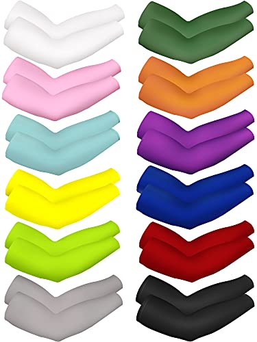 Bememo 12 Pairs Unisex UV Protection Sleeves Long Arm Sleeves Cooling Sleeves Arm Cover Sleeves