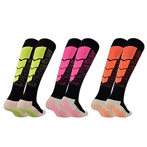 Luwint Non Slip Compression Socks, Long Anti Skid Tube Socks Grip Knee High Sports Soccer Socks, 3 Pairs