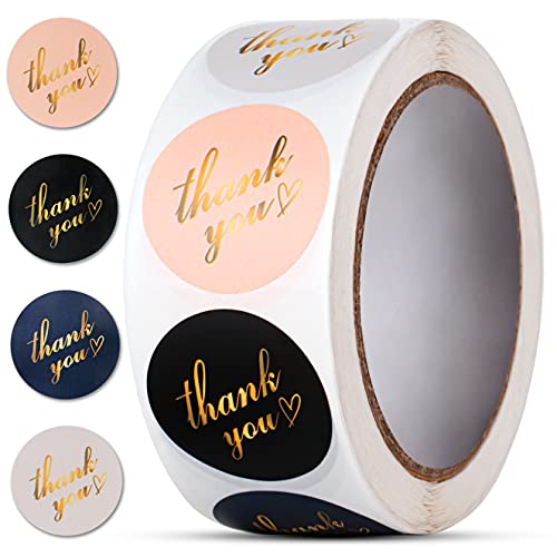 1.5 inch Thank You Stickers for Supporting Your Small Business, 500 Pcs/Roll, Gold Font Round Shape Thank You Labels for Greeting Cards, Shopping Bags (1 roll)