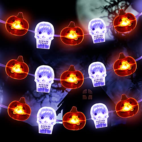 MAILUNA Halloween Decorative Pumpkin Lights 40LED (20 Pumpkins and 20 Clear Skulls) 100% Waterproof Decorative Holiday Lights, 2 Modes of Steady/Blinking Lights Suitable for Porch, Garden