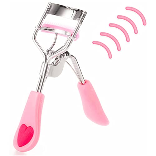 Stainless Steel Eyelash Curler with Built-in Comb Pinch Pain-Free Suitable for Any Eye Shapes and Sizes, with 5 Silicone Refill Pads (Light Pink)