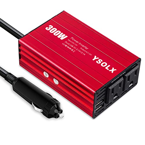 Power Inverters for Vehicles, 300W Car Plug Adapter Outlet, Dc 12v to 110v Ac Converter with 4.2A Dual USB Car Charger for Laptop, Computer, and More