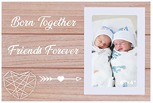 Twin Baby Picture Frame Gift for New Mom Dad Couple – Photo Frame Gift for Dad Mom Of Twins – Born Together Friends Forever – Twins Baby Gift for Mother Father