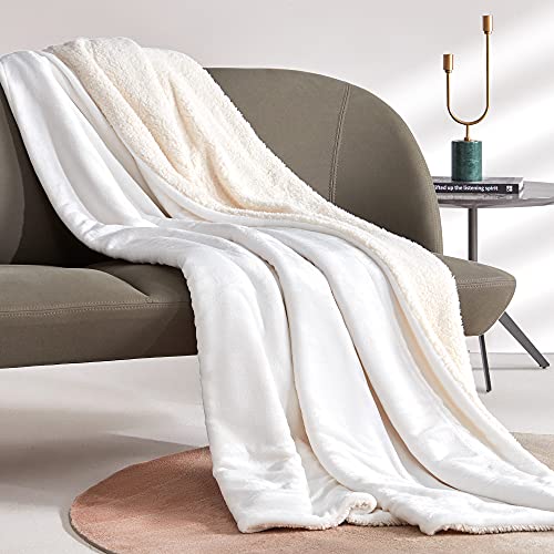 SLEEP ZONE Dual-Sided Sherpa Fleece Blanket Fuzzy Plush Ultra Soft Polyester Blanket Throw – Twin Size(60″x80″) Blanket for Bed and Couch, White