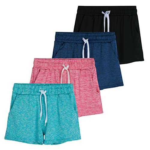 4 Pack: Girls Active Athletic Performance Quick Dry Fit Short Running Sports Shorts Soccer Tennis Summer Basketball Lounge Casual Sleep Bottoms Gym Workout Pockets Kids Dolphin – ST 2,M (10-12)