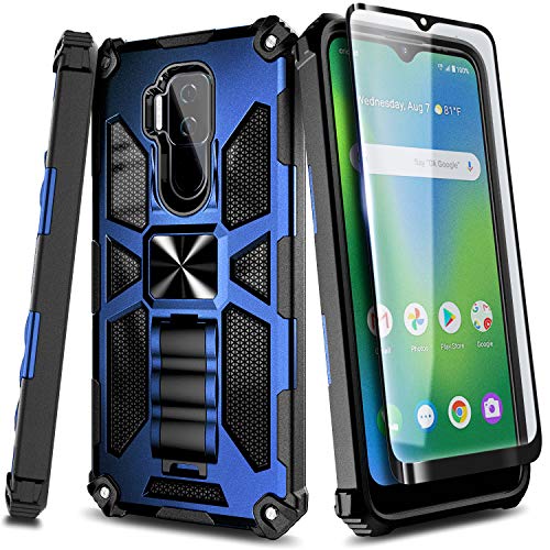 NZND Case for Cricket Influence/AT&T Maestro Plus (V350U) with Tempered Glass Screen Protector (Maximum Coverage), Full-Body Protective [Military-Grade], Built-in Kickstand, Heavy-Duty (Blue)