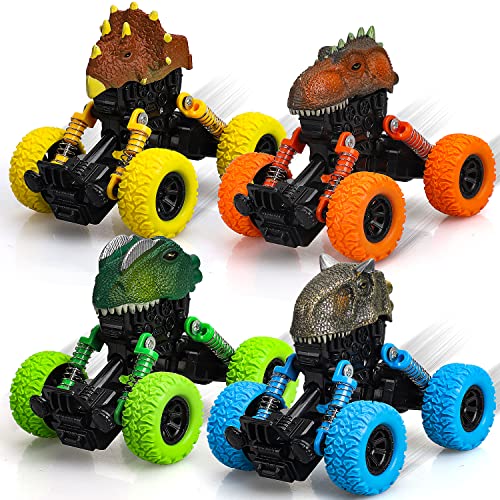 STEAM Life Dinosaur Cars Truck, 4 Pack Dinosaur Pull Back Car for Toddlers, Dinosaur Toys for Kids 3-5, Dinosaur Monster Truck Toys, Dino Toy Set Christmas Birthday Gifts for 3 4 5 6 8 Year Old