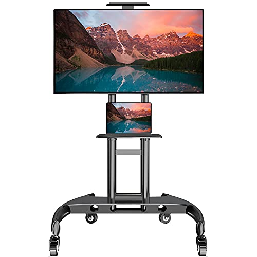 Mobile/Rolling TV Cart with Wheels for 32-70 Inch LCD LED Flat/Curved Screen TVs, UL Certificated Outdoor/Floor TV Stand, Height Adjustable TV Trolley with Shelf Up to 132 lbs Max VESA 600x400mm-TC005