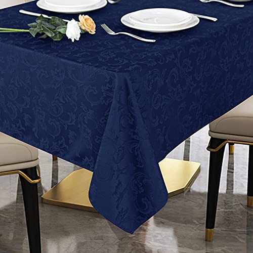 Obstal 210GSM Solid Flower Jacquard Table Cloth – Heavy Duty Waterproof Wrinkle Free Microfiber Tablecloth, Decorative Fabric Table Cover for Outdoor and Indoor Use (Navy Blue, Rectangle 60 x 84 Inch)