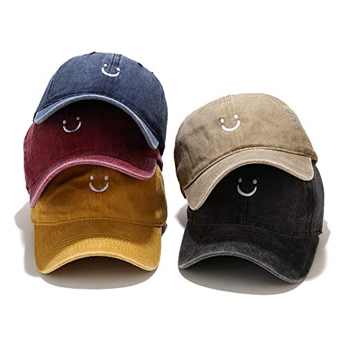 Smile Face Baseball Cap Vintage Distressed Low Profile Unstructured Cotton Dad Hat Adjustable for Women Men (Burgundy) | The Storepaperoomates Retail Market - Fast Affordable Shopping