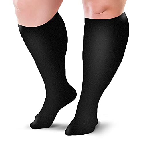 BLU HORN Compression Socks 20-30 mmHg for Women & Men – Knee High Compression Stockings, Wide Calf – Travel, Nurse, Running, Cycling, Athletic & Maternity – Black, 5X-Large