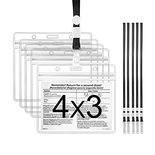 5 Pack CDC Vaccination Card Holder 4×3 , Waterproof Type resealable Record Card Badge Holders, CDC Card Protector with Lanyards