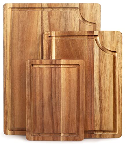 Acacia Wood Cutting Board Set with Juice Groove (3 Pieces) – Meat, Chesse,Vegetable Chopping Board, Organic Wooden Butcher Block for kitchen, Wood Cutting Board Set