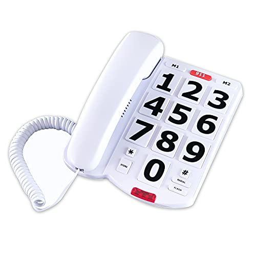 TelPal Corded Big Button Phone for Seniors Home, Wired Simple Basic Landline Telephone for Visually Impaired Old People with Large Easy Buttons, Emergency House Phones
