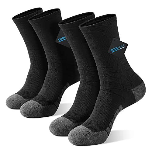 AKASO 2 Pairs Ultralight Running Socks, Crew Coolmax Cotton Athletic Sport Quarter Hiking & Running Socks for Men & Women(Black L)