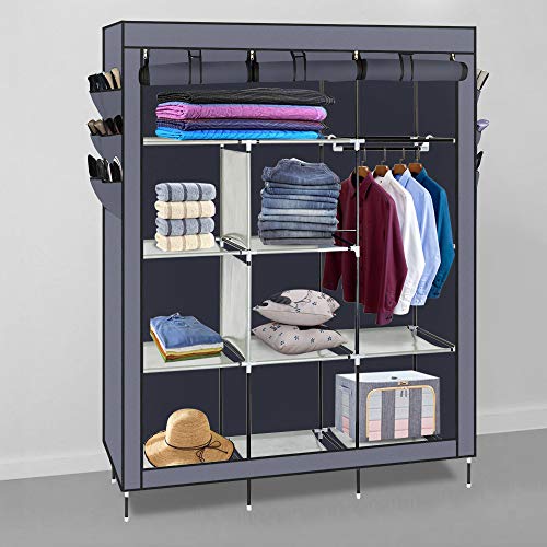 Portable Closet Organizer Wardrobe Closets, Clothes Closet Organizer Storage Shelves with Hanging Rack and Side Pockets, Non-Woven Fabric Cover, Quick and Easy to Assemble, 50 x 17.7 x 68.9 inches