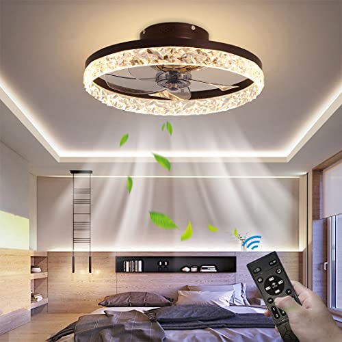Amomey 19.7 Inch Modern Ceiling Fans with Lights and Remote,dimmable Silent and Adjustable 6wind Speed, Household Flush Ceiling Fan Chandelier(Color : Brown