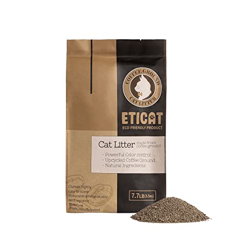 ETICAT Natural Cat Litter Upcycling Coffee Grounds | Clumping Cat Litter Unscented | Lightweight Litter | Powerful Odor Control | Easy to Scoop 7.7 LB