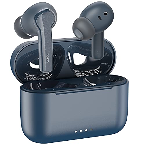 TOZO NC2 Hybrid Active Noise Cancelling Wireless Earbuds, in-Ear Detection Headphones, IPX6 Waterproof Bluetooth 5.2 Stereo Earphones, Immersive Sound Premium Deep Bass Headset, Blue