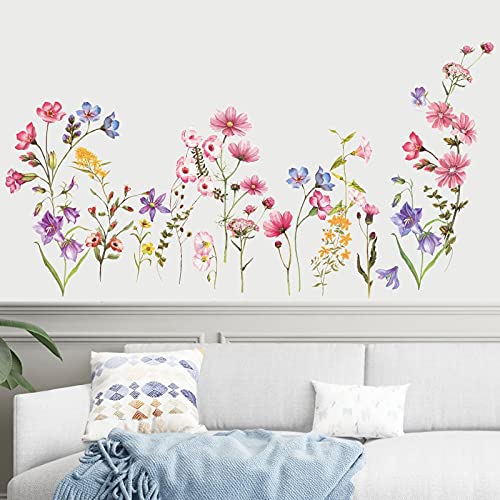 Colorful Flowers Vine Wall Stickers Spring Garden Floral Wall Decals Removable DIY Peel and Stick Art Murals for Bedroom Living Room Nursery Classroom Kids Room Bathroom Home Decoration (Flower)
