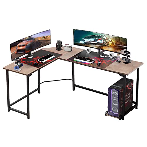 VECELO L-Shaped Corner CPU Stand Study Writing Table Workstation Gaming Computer Desk for Home Office,Oak, 66