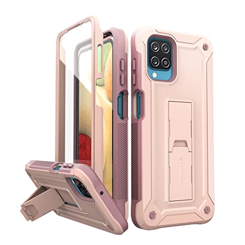 URBANITE for Samsung Galaxy A12 Case with Built-in Screen Protector, Full Body Heavy Duty Protective Cover Case with Kickstand fits Samsung A12 Phone (Pink)