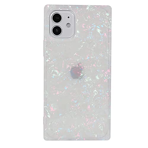 MANLENO Compatible with iPhone 12 and iPhone 12 Pro Case 6.1 Inch Square Case Marble Design for Women Girls Sparkle Bling Cute Soft TPU Silicone Cover Slim Protective Phone Case (Iridescent)