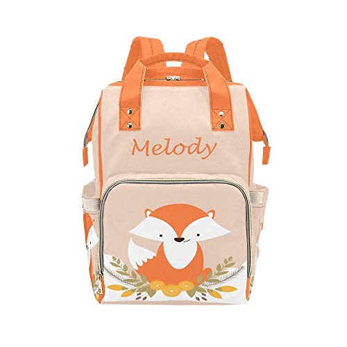 Cute Woodland Fox Personalized Diaper Bag Backpack Tote with Name,Custom Travel Nappy Mommy Bag Backpack