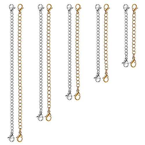 Necklace Extender, 10 PCS Chain Extenders for Necklaces, Premium Stainless Steel Jewelry Bracelet Anklet Necklace Extenders (5 Gold, 5 Silver), Length: 2″ 3″ 4″ 5″ 6″, by UUBAAR